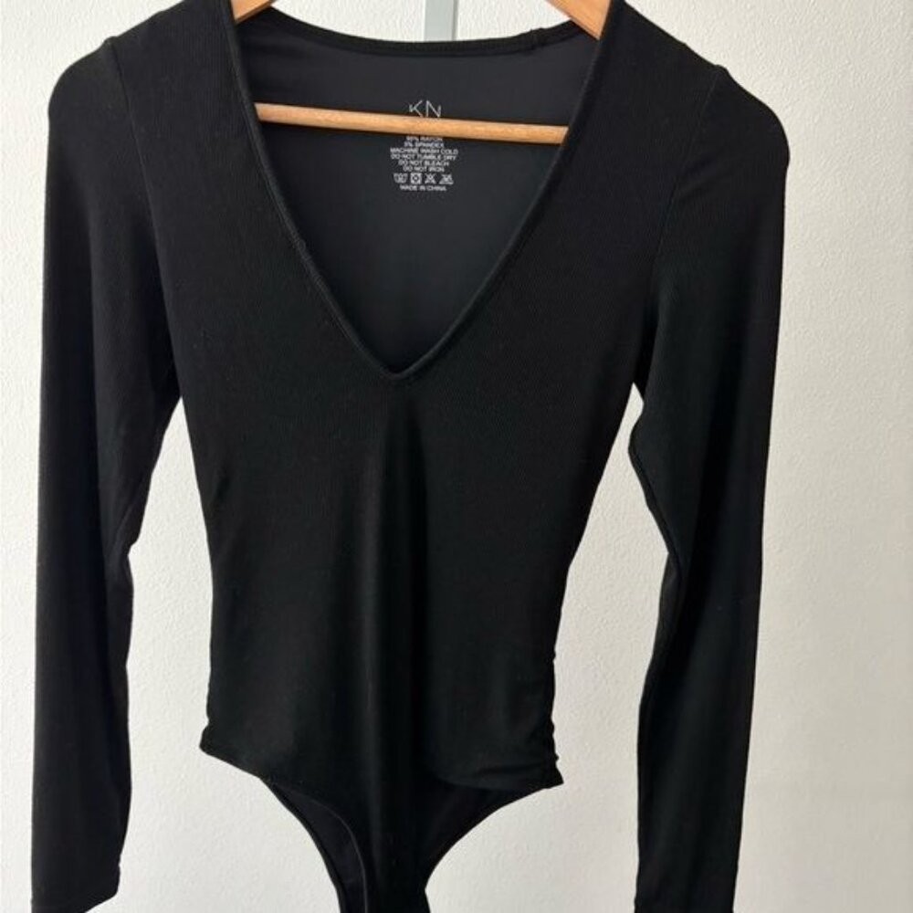 Klassy Network Bodysuit Medium Deep V Ribbed Minimalist Clean Girl Streetwear - Picture 6 of 14